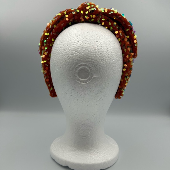 Lele Sadoughi Orange Sequin Knotted Headband - Picture 12 of 16